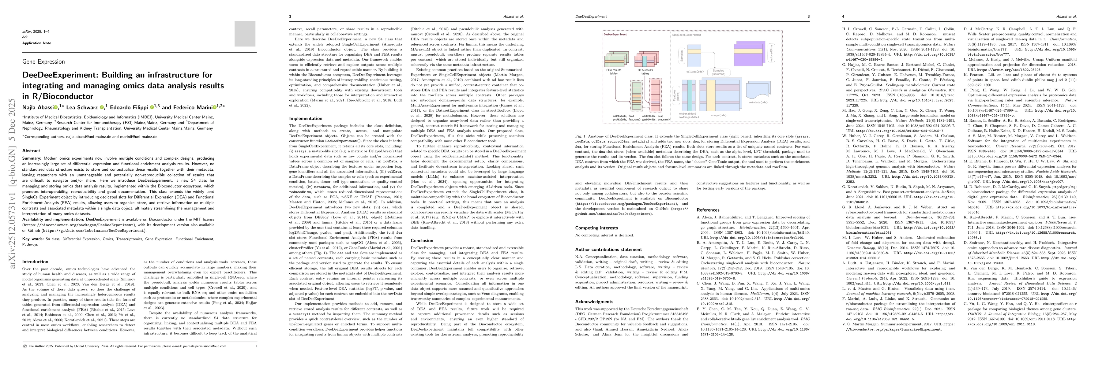 Thumbnail for DeeDeeExperiment: Building an infrastructure for integrating and managing omics data analysis results in R/Bioconductor