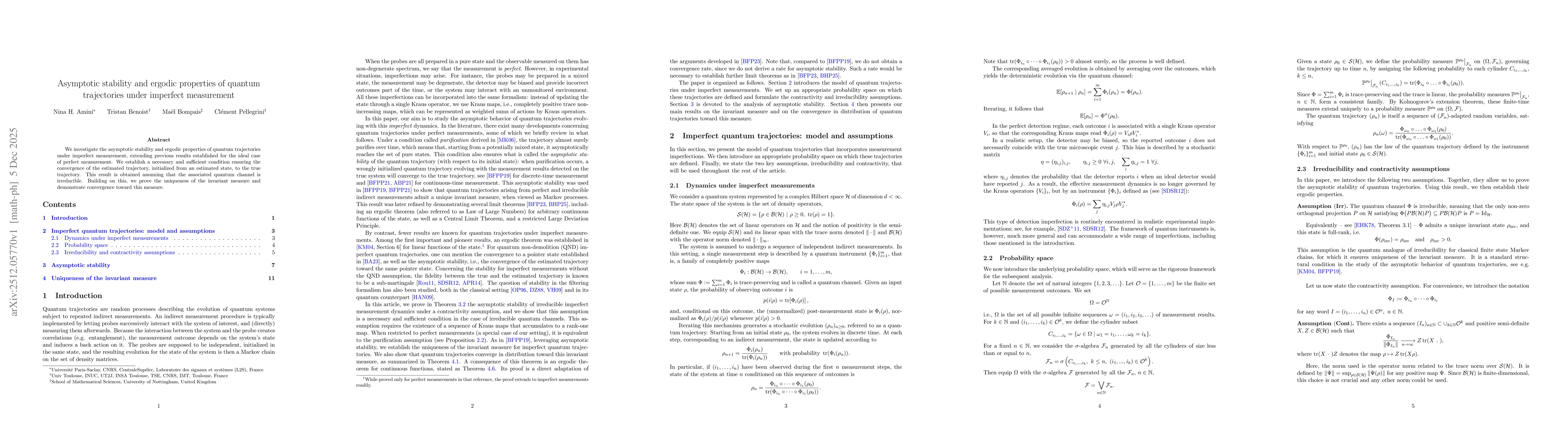 Thumbnail for Asymptotic stability and ergodic properties of quantum trajectories under imperfect measurement