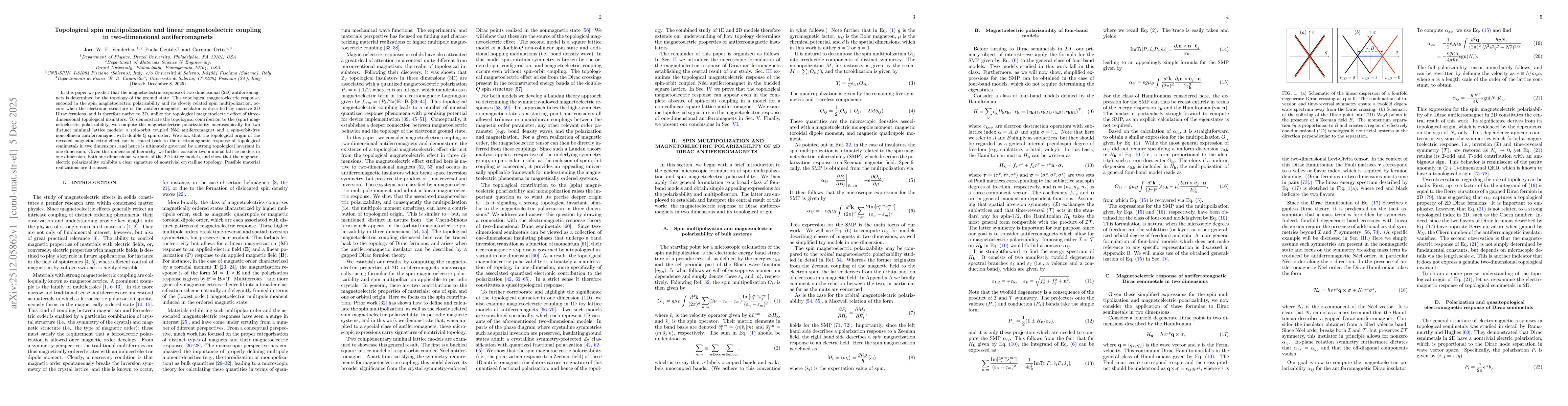 Thumbnail for Topological spin multipolization and linear magnetoelectric coupling in two-dimensional antiferromagnets