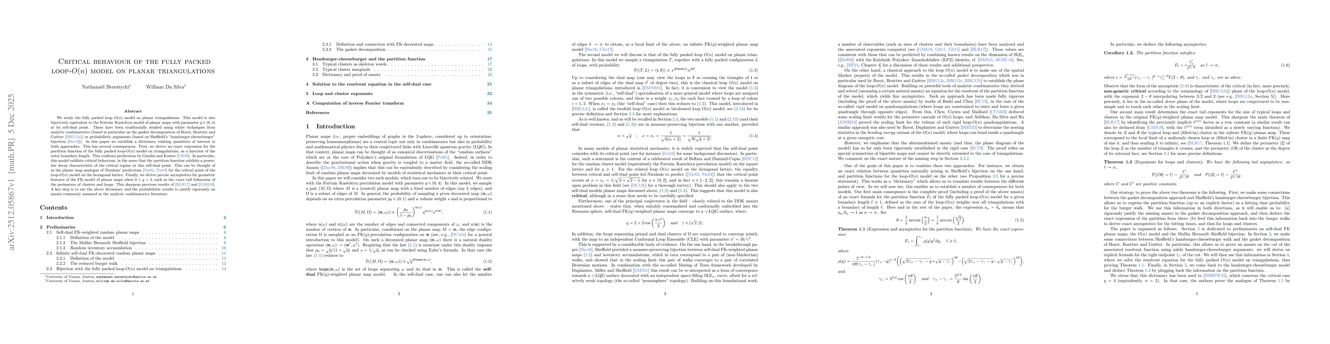 Thumbnail for Critical behaviour of the fully packed loop-$O(n)$ model on planar triangulations