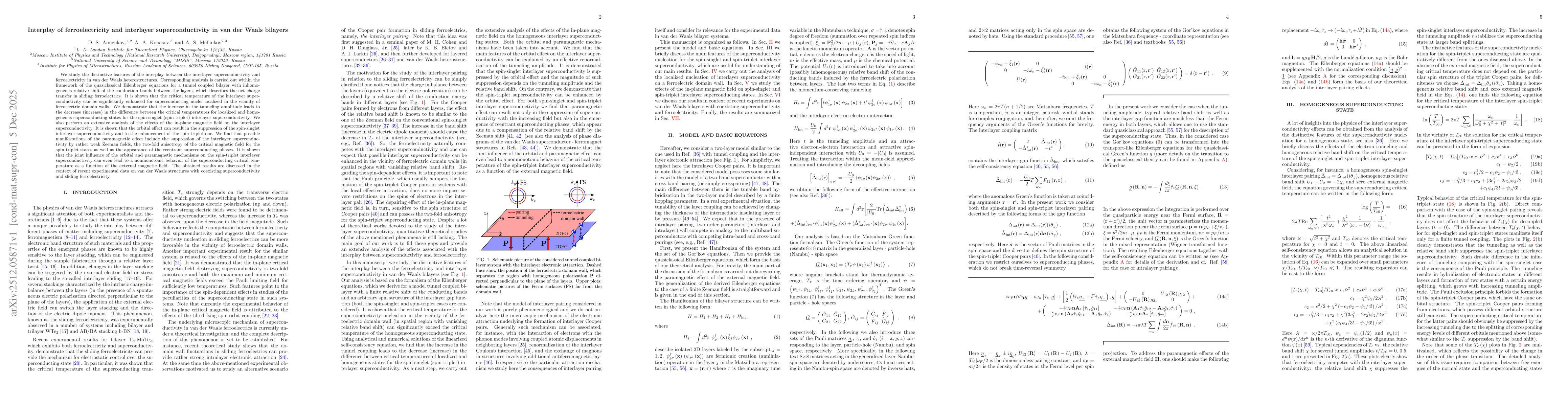Thumbnail for Interplay of ferroelectricity and interlayer superconductivity in van der Waals bilayers