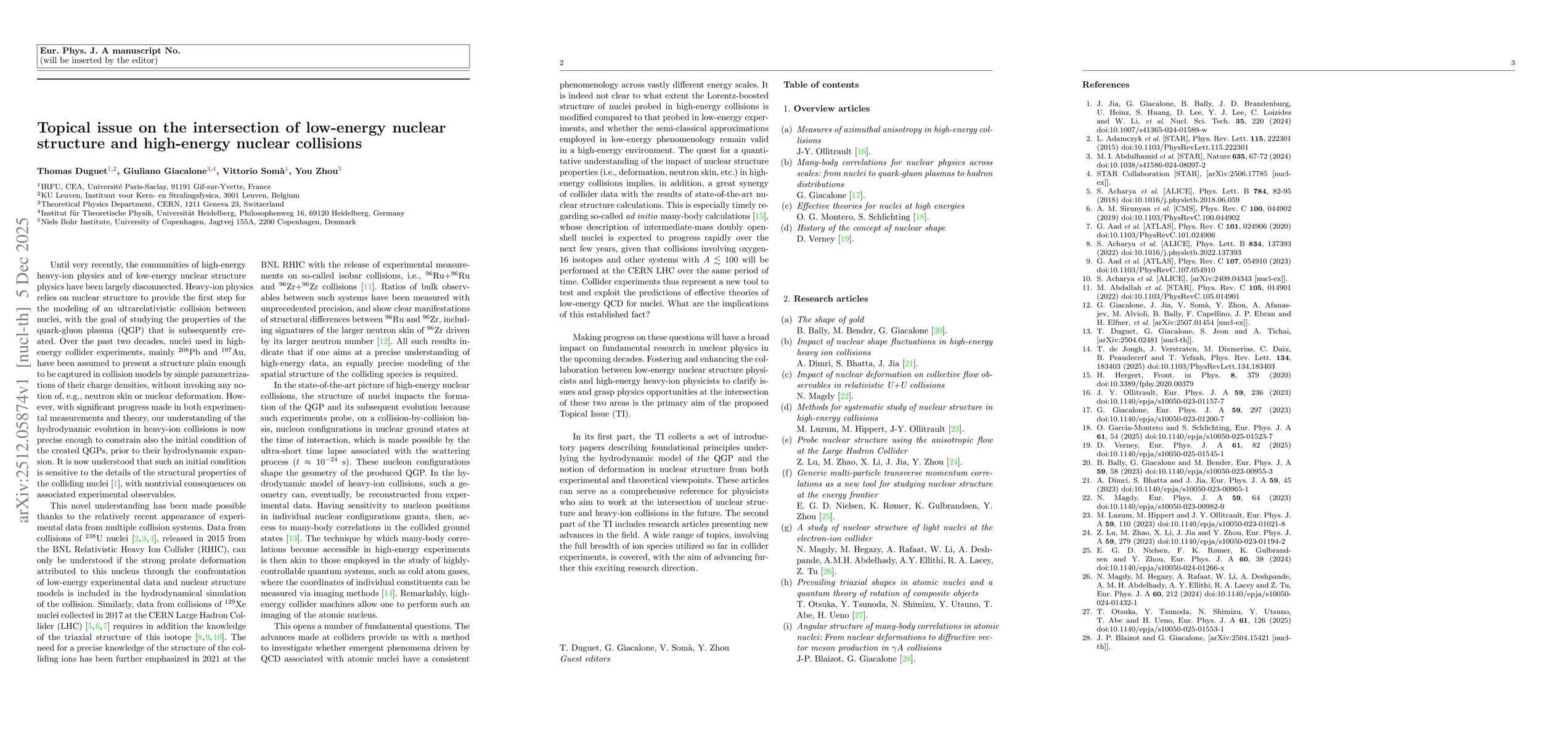 Thumbnail for Topical issue on the intersection of low-energy nuclear structure and high-energy nuclear collisions