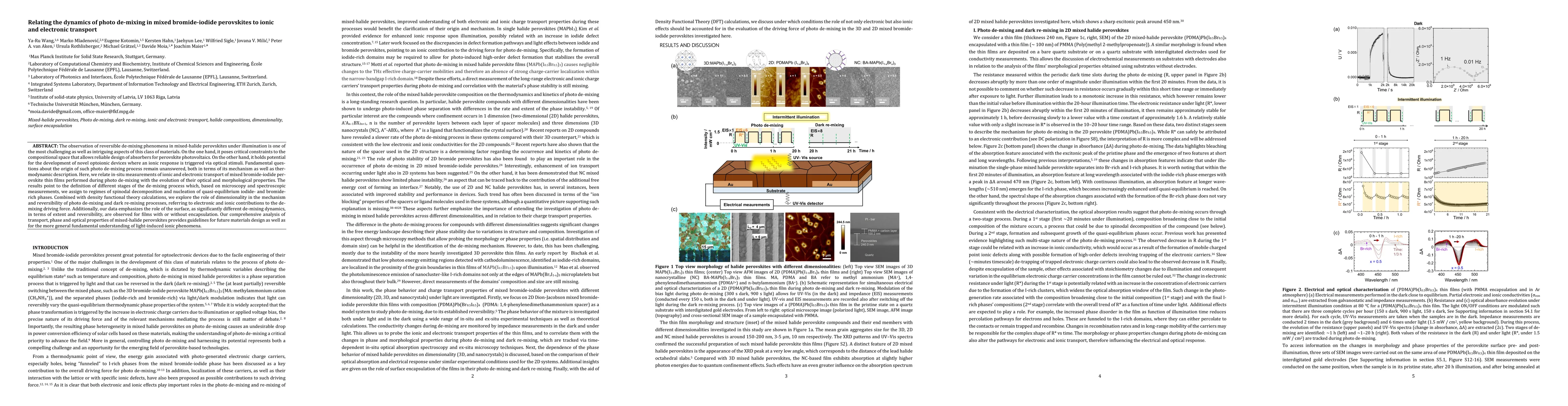 Thumbnail for Relating the dynamics of photo de-mixing in mixed bromide-iodide perovskites to ionic and electronic transport
