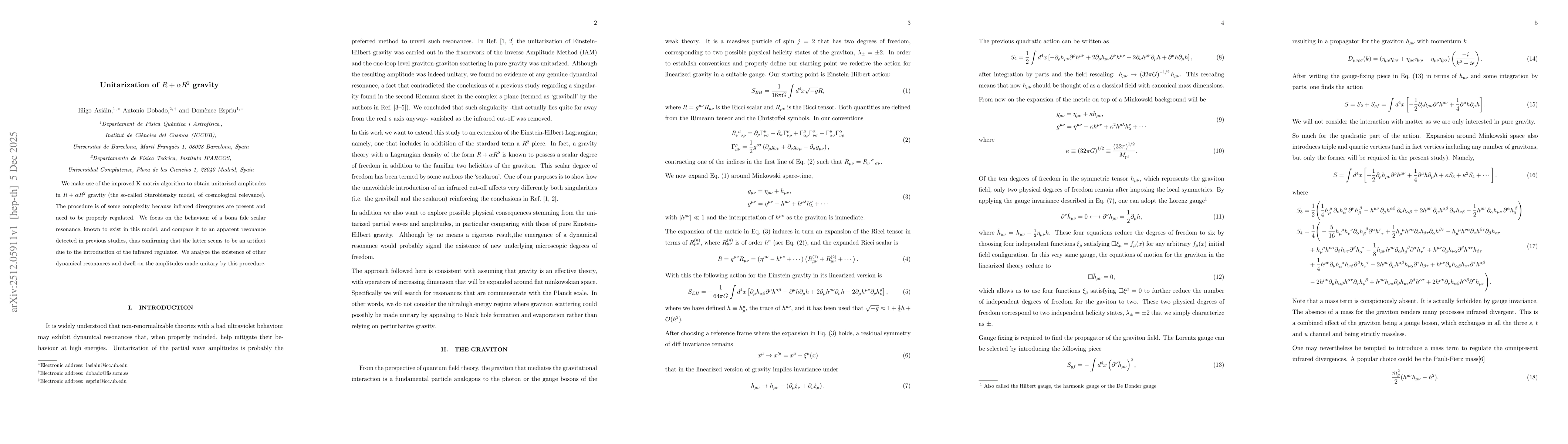 Thumbnail for Unitarization of $R + αR^2$ gravity