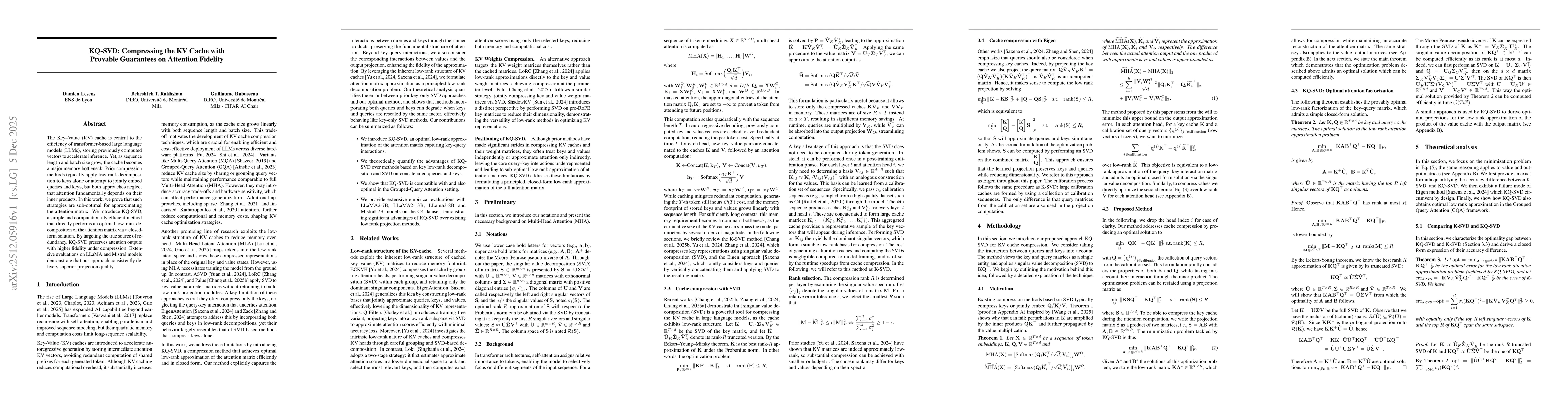 Thumbnail for KQ-SVD: Compressing the KV Cache with Provable Guarantees on Attention Fidelity