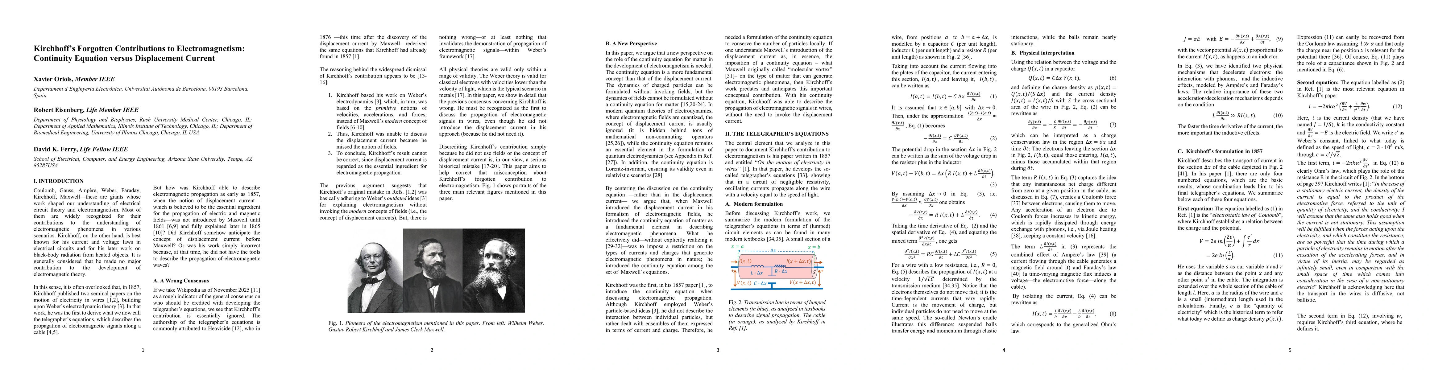 Thumbnail for Kirchhoff`s Forgotten Contributions to Electromagnetism: Continuity Equation versus Displacement Currents