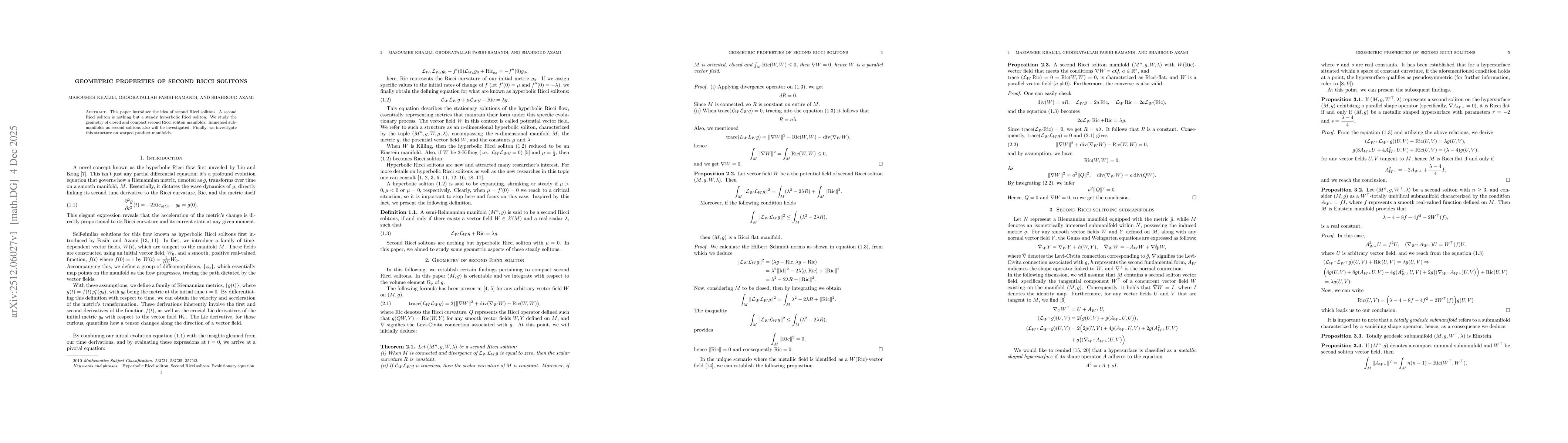 Thumbnail for Geometric properties of second Ricci solitons