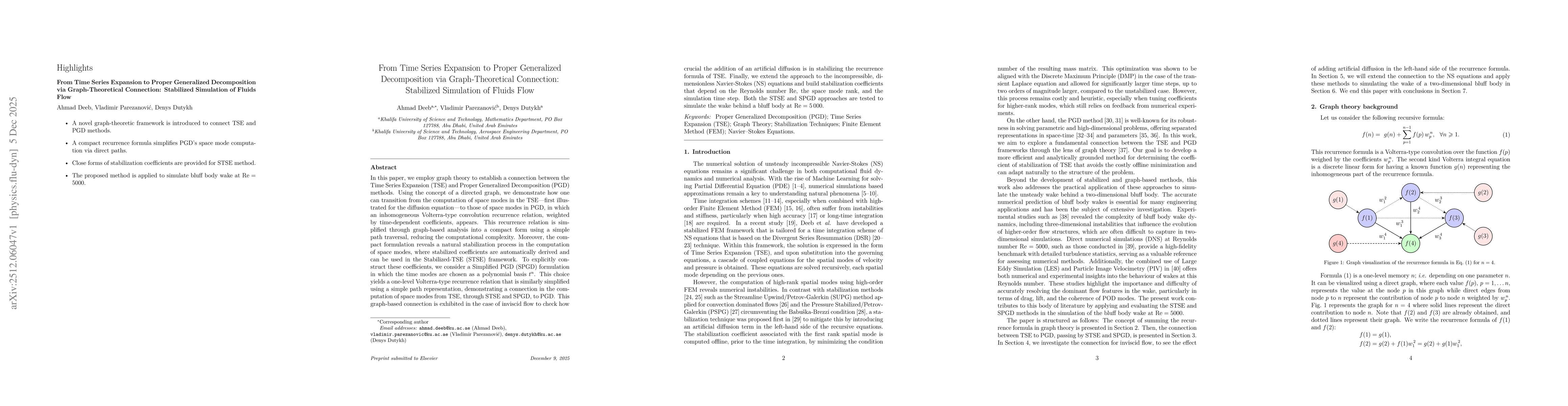Thumbnail for From Time Series Expansion to Proper Generalized Decomposition via Graph-Theoretical Connection: Stabilized Simulation of Fluids Flow