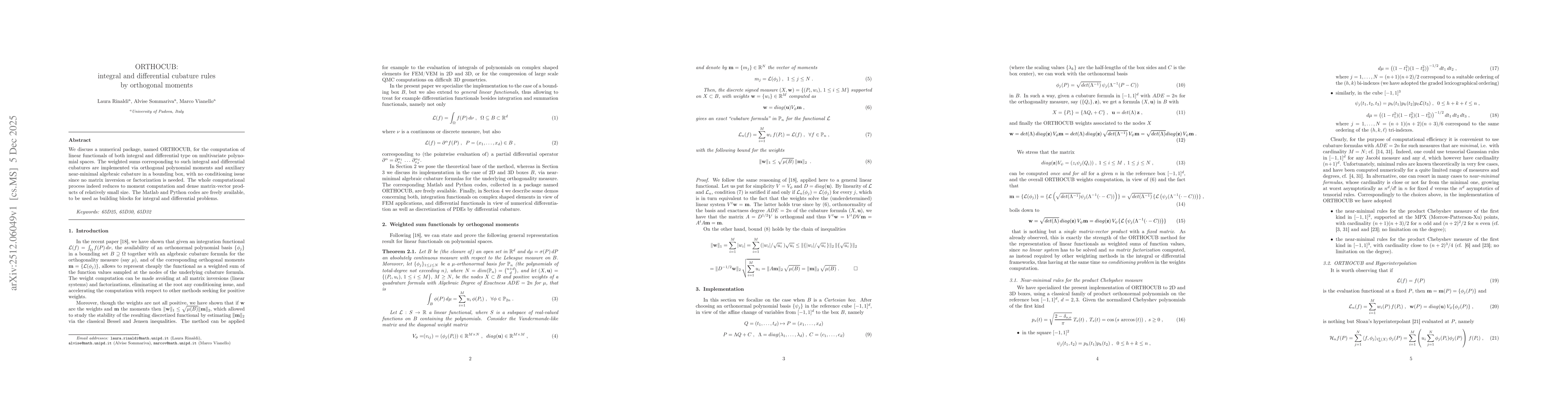 Thumbnail for ORTHOCUB: integral and differential cubature rules by orthogonal moments