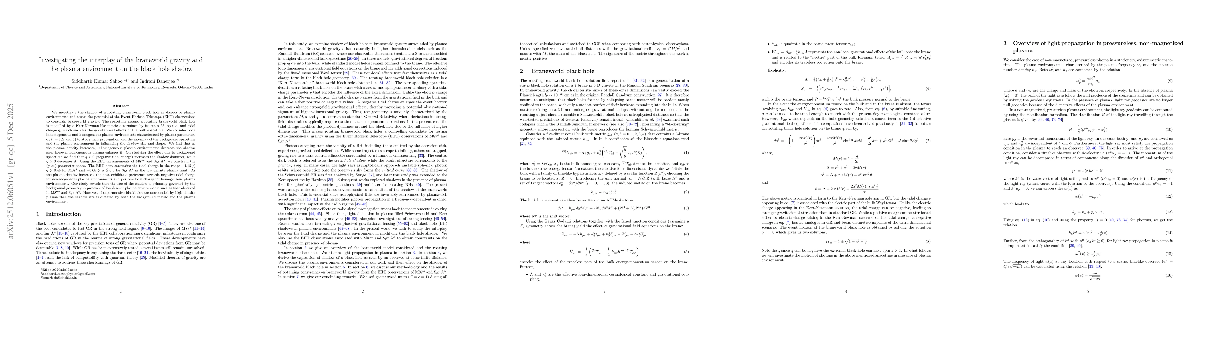 Thumbnail for Investigating the interplay of the braneworld gravity and the plasma environment on the black hole shadow