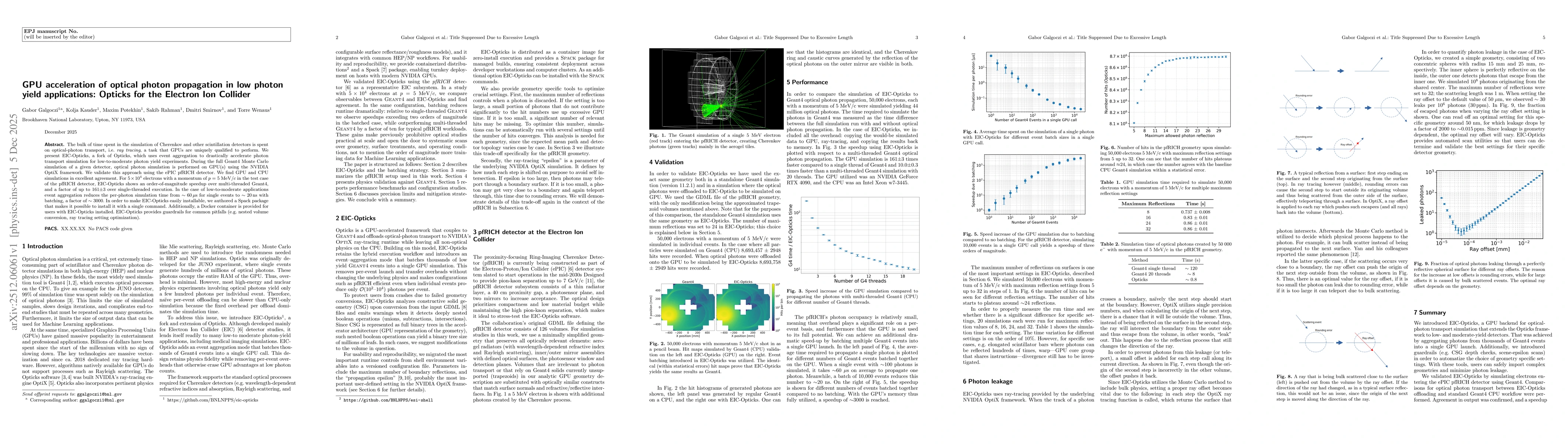 Thumbnail for GPU acceleration of optical photon propagation in low photon yield applications: Opticks for the Electron Ion Collider