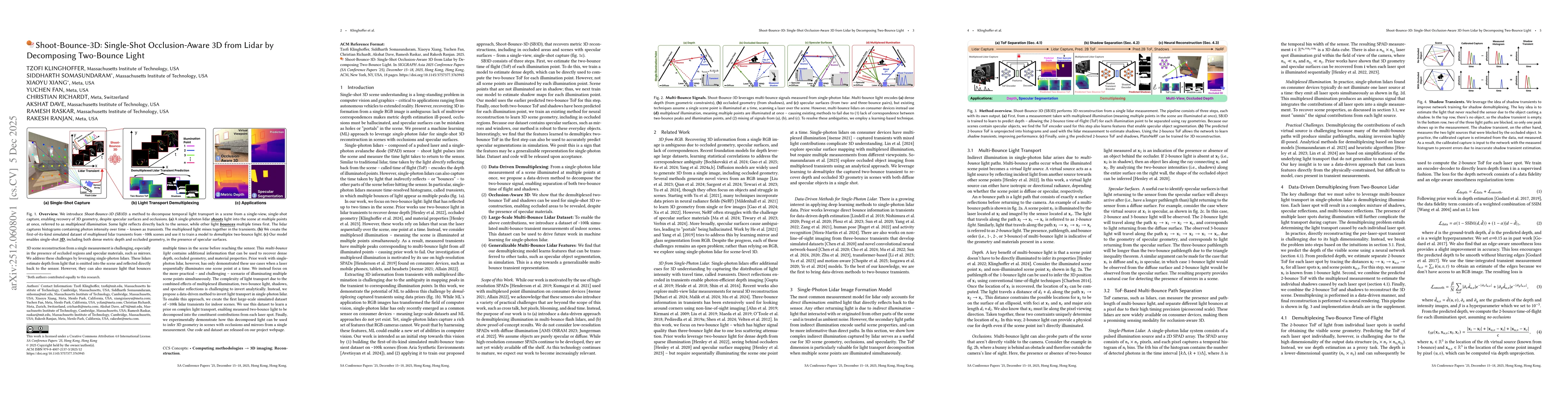 Thumbnail for Shoot-Bounce-3D: Single-Shot Occlusion-Aware 3D from Lidar by Decomposing Two-Bounce Light