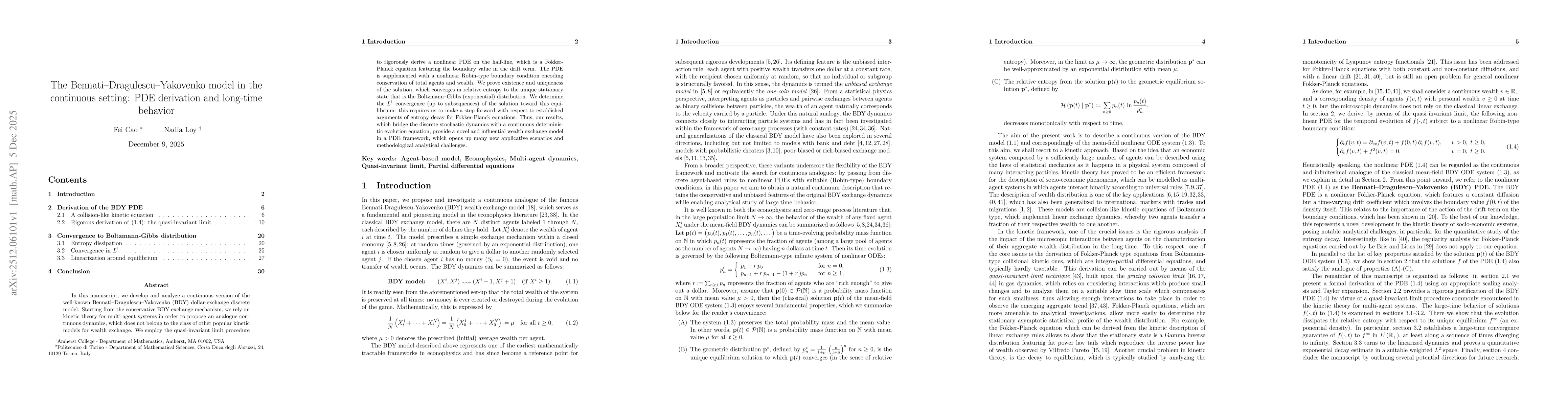 Thumbnail for The Bennati-Dragulescu-Yakovenko model in the continuous setting: PDE derivation and long-time behavior