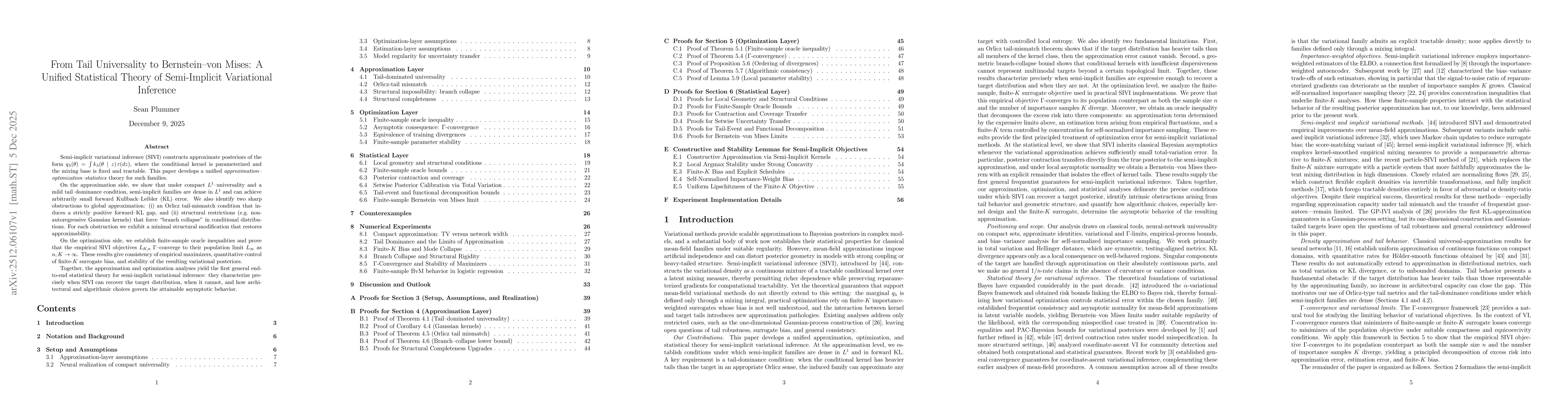 Thumbnail for From Tail Universality to Bernstein-von Mises: A Unified Statistical Theory of Semi-Implicit Variational Inference