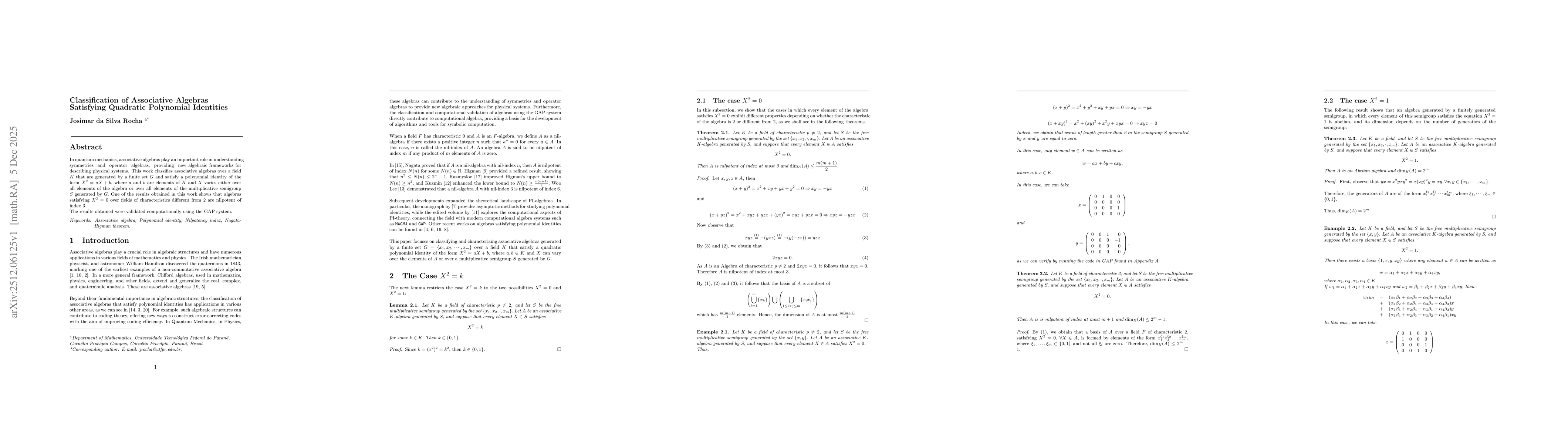 Thumbnail for Classification of Associative Algebras Satisfying Quadratic Polynomial Identities