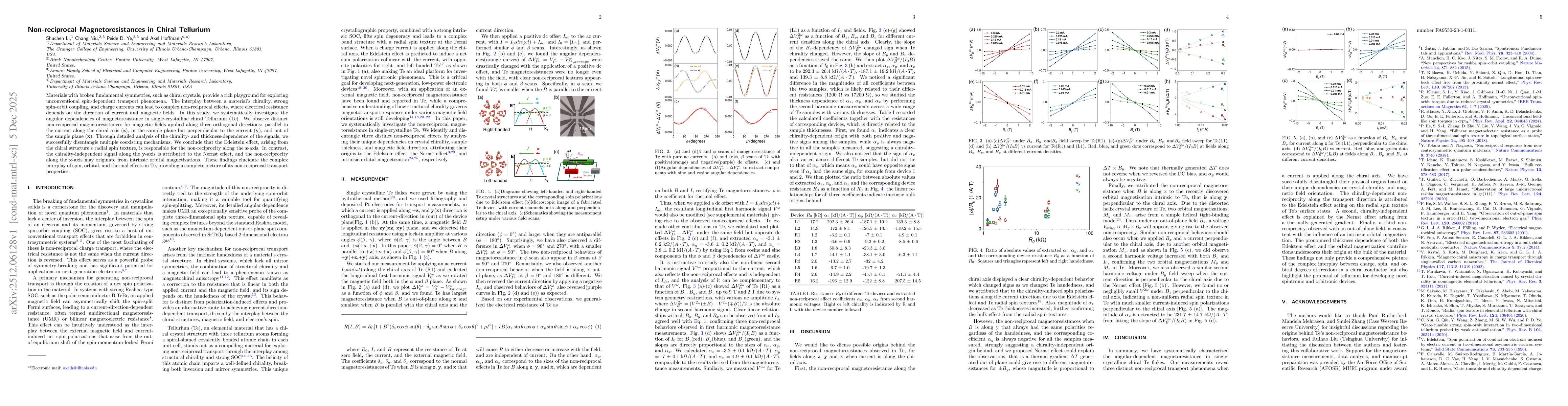 Thumbnail for Non-reciprocal Magnetoresistances in Chiral Tellurium