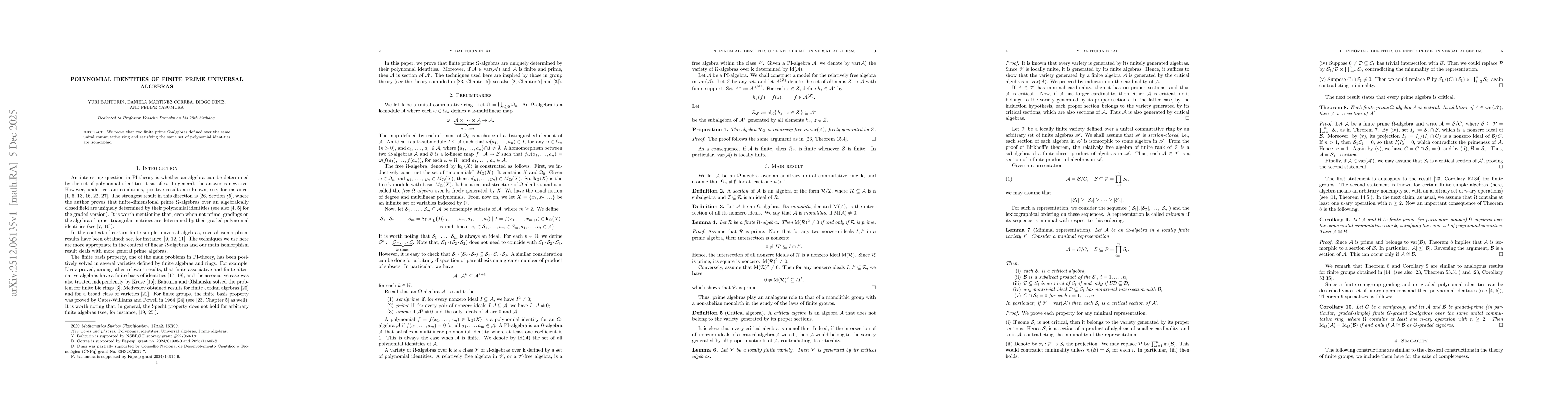 Thumbnail for Polynomial identities of finite prime Universal algebras