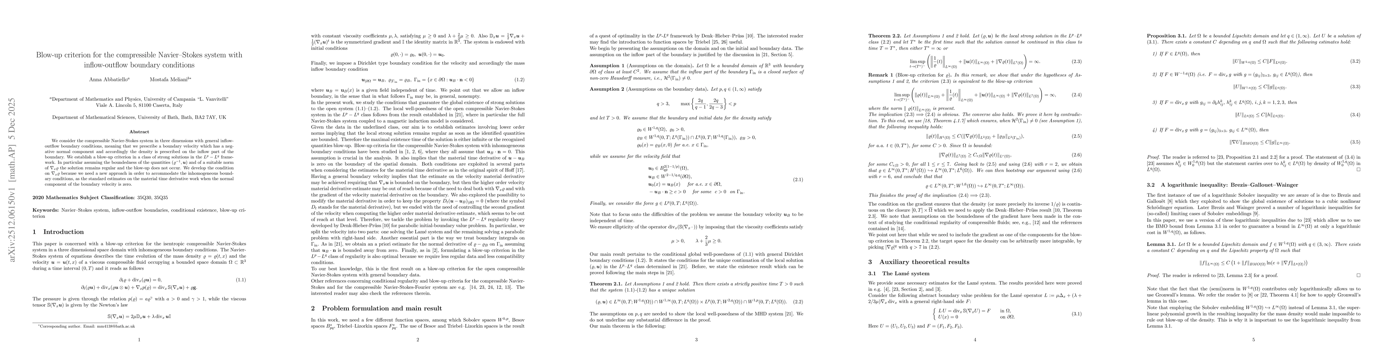 Thumbnail for Blow-up criterion for the compressible Navier--Stokes system with inflow-outflow boundary conditions
