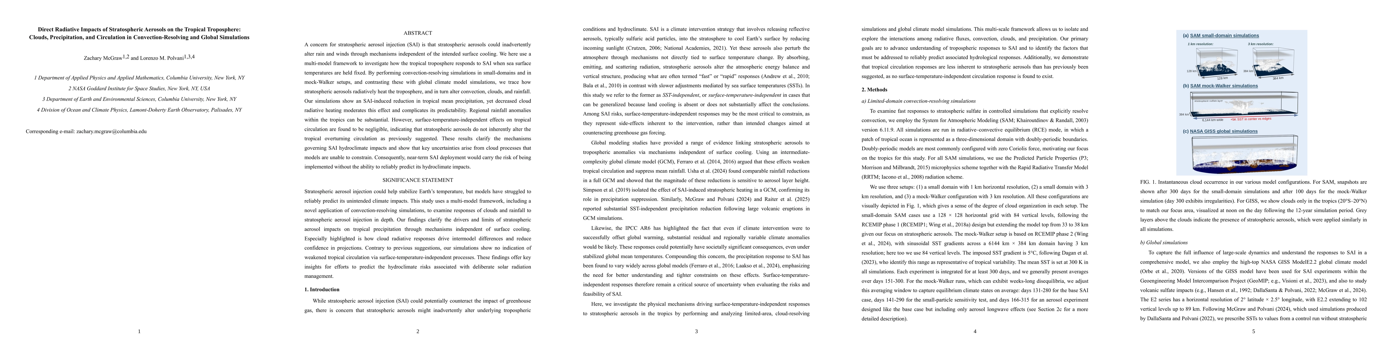 Thumbnail for Direct Radiative Impacts of Stratospheric Aerosols on the Tropical Troposphere: Clouds, Precipitation, and Circulation in Convection-Resolving and Global Simulations