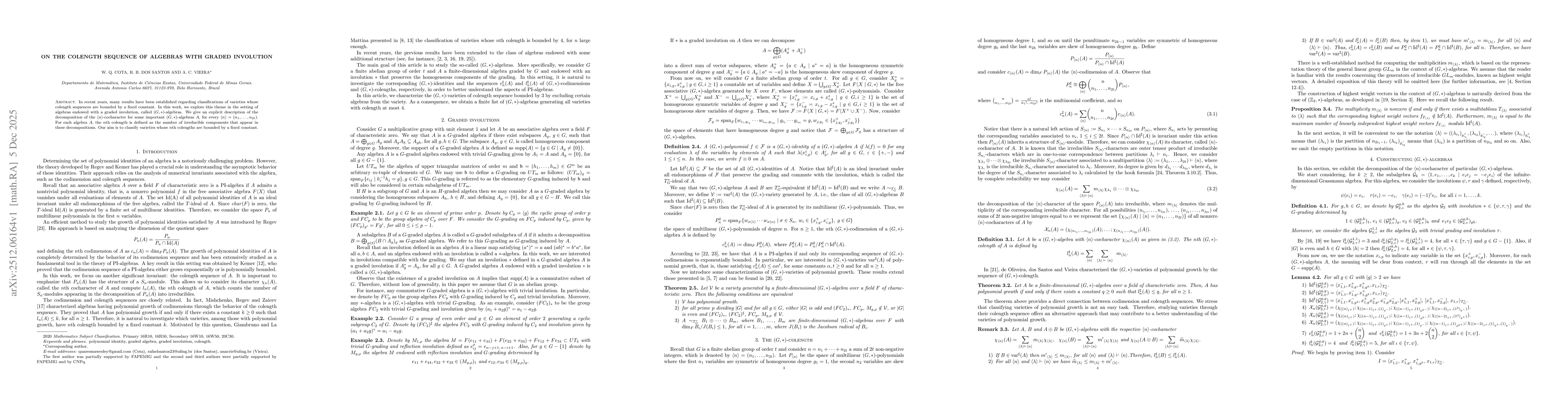 Thumbnail for On the colength sequence of algebras with graded involution