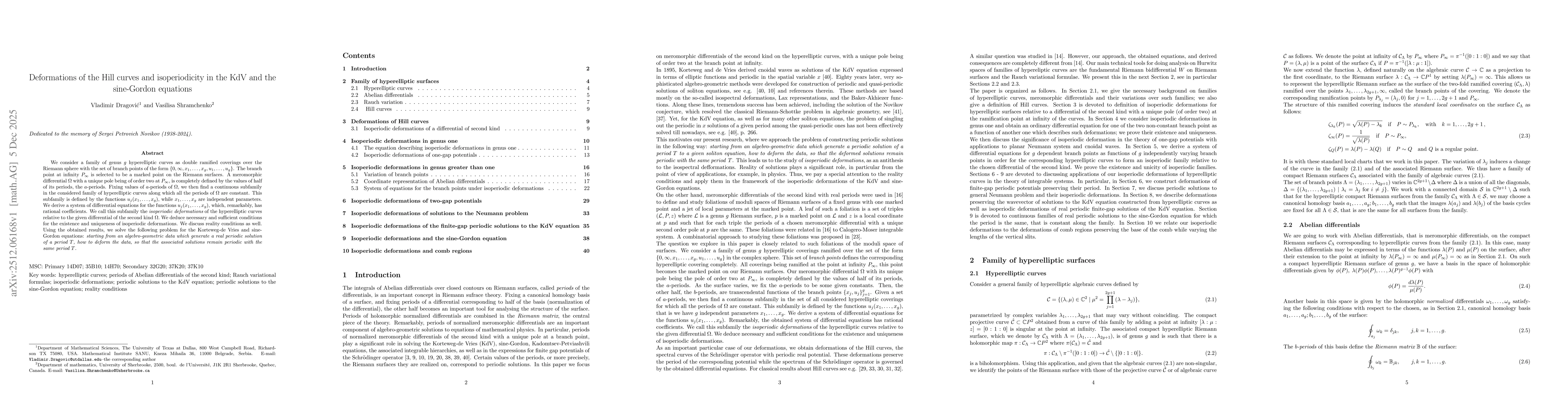 Thumbnail for Deformations of the Hill curves and isoperiodicity in the KdV and the sine-Gordon equations