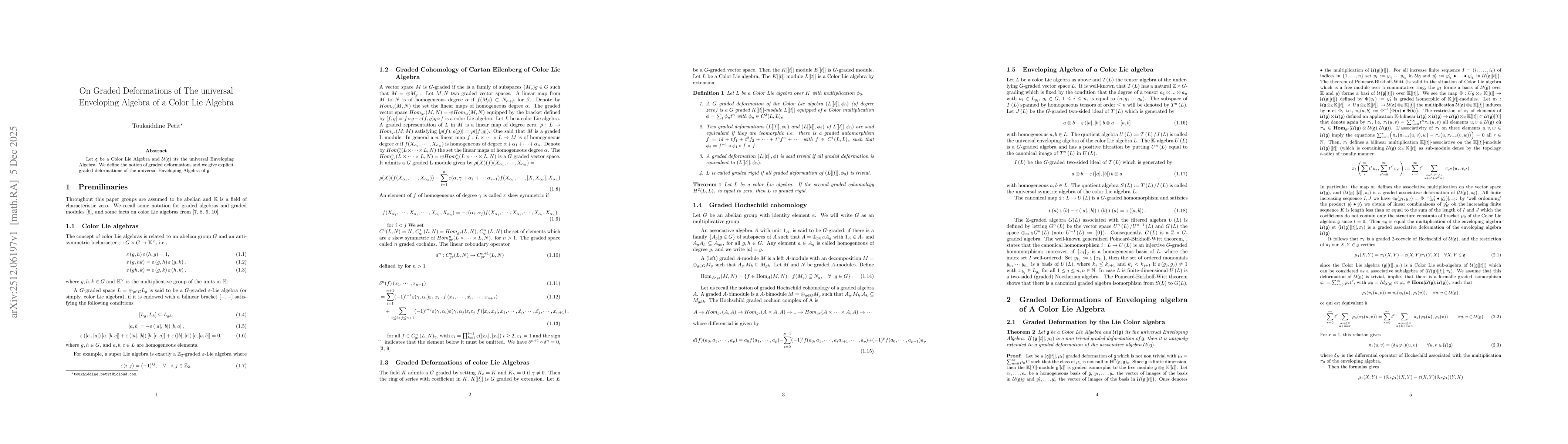 Thumbnail for On Graded Deformations of The universal Enveloping Algebra of a Color Lie Algebra