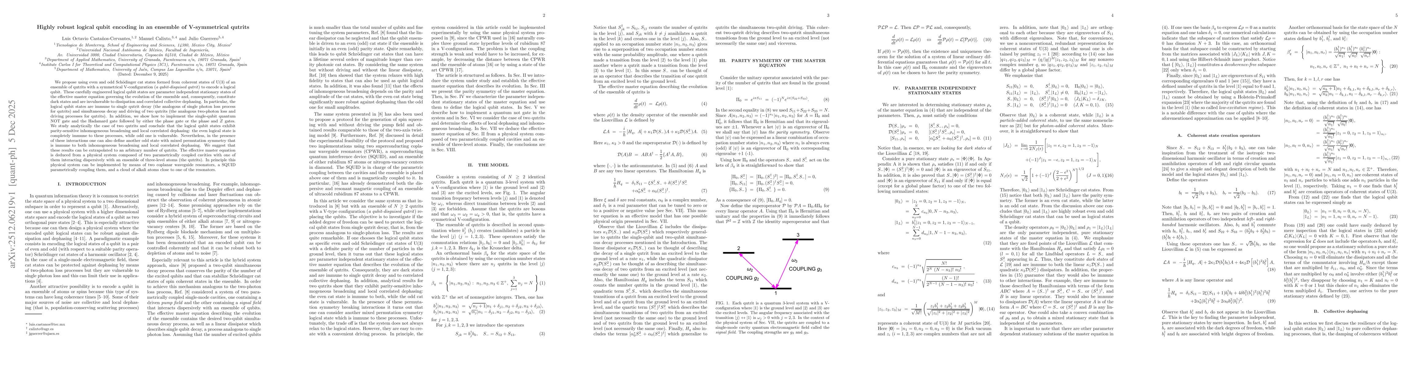 Thumbnail for Highly robust logical qubit encoding in an ensemble of V-symmetrical qutrits