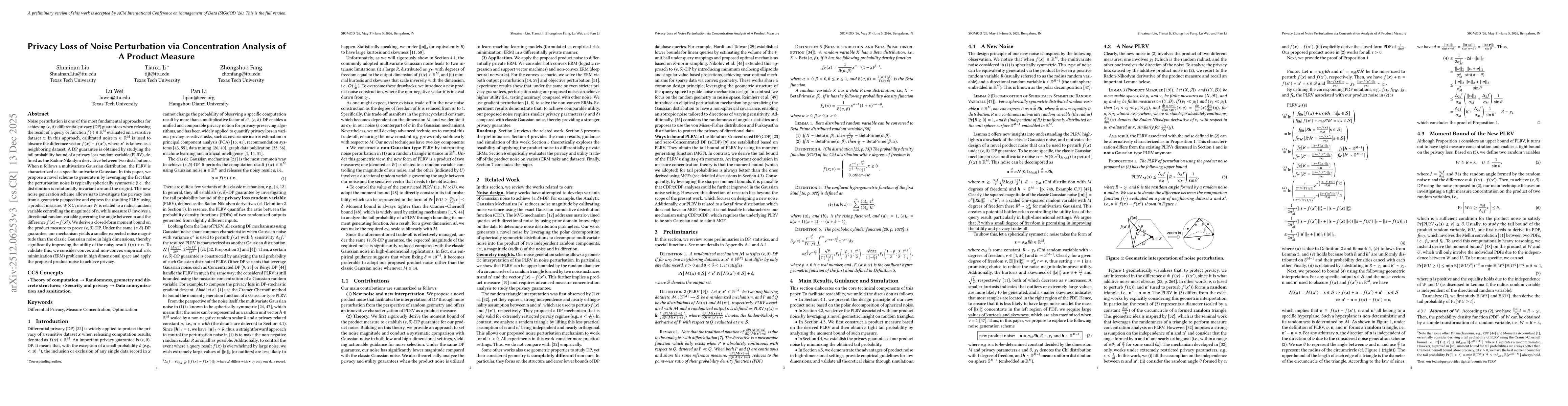 Thumbnail for Privacy Loss of Noise Perturbation via Concentration Analysis of A Product Measure