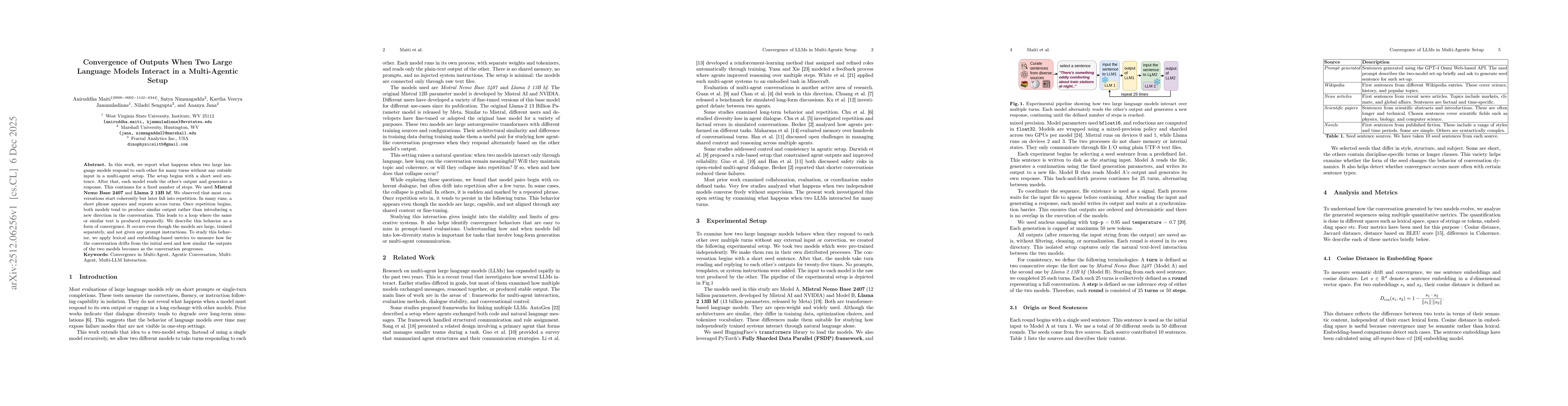 Thumbnail for Convergence of Outputs When Two Large Language Models Interact in a Multi-Agentic Setup
