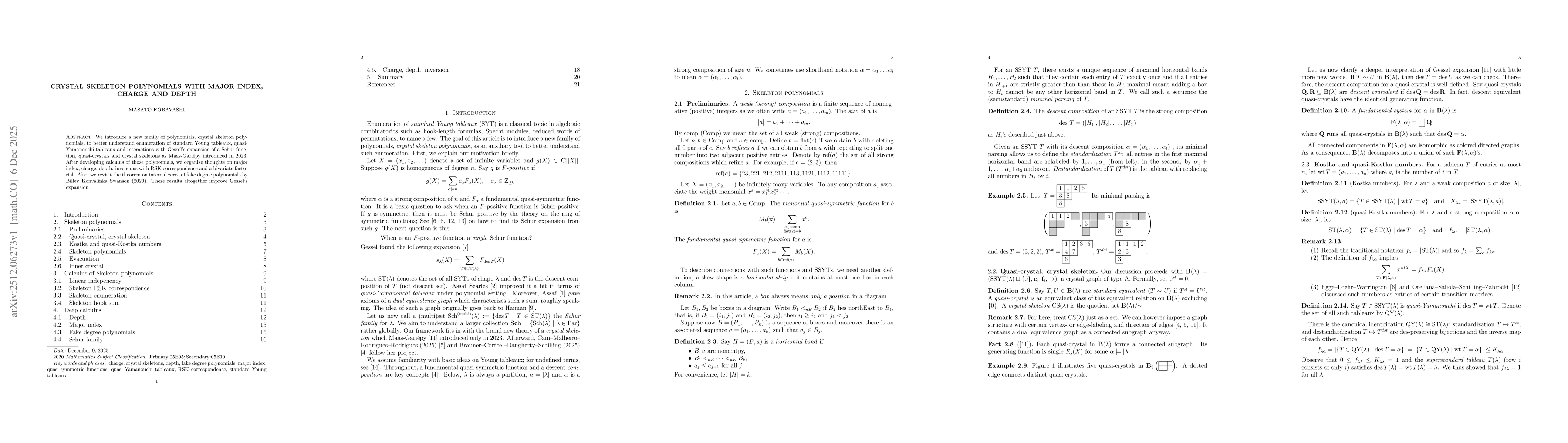 Thumbnail for Crystal skeleton polynomials with major index, charge and depth