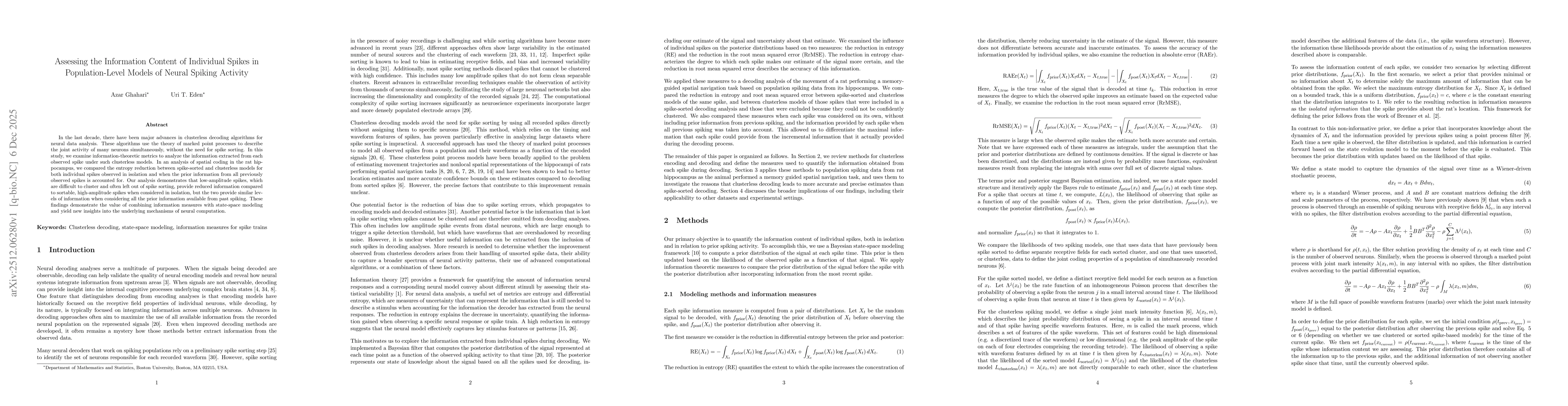 Thumbnail for Assessing the Information Content of Individual Spikes in Population-Level Models of Neural Spiking Activity