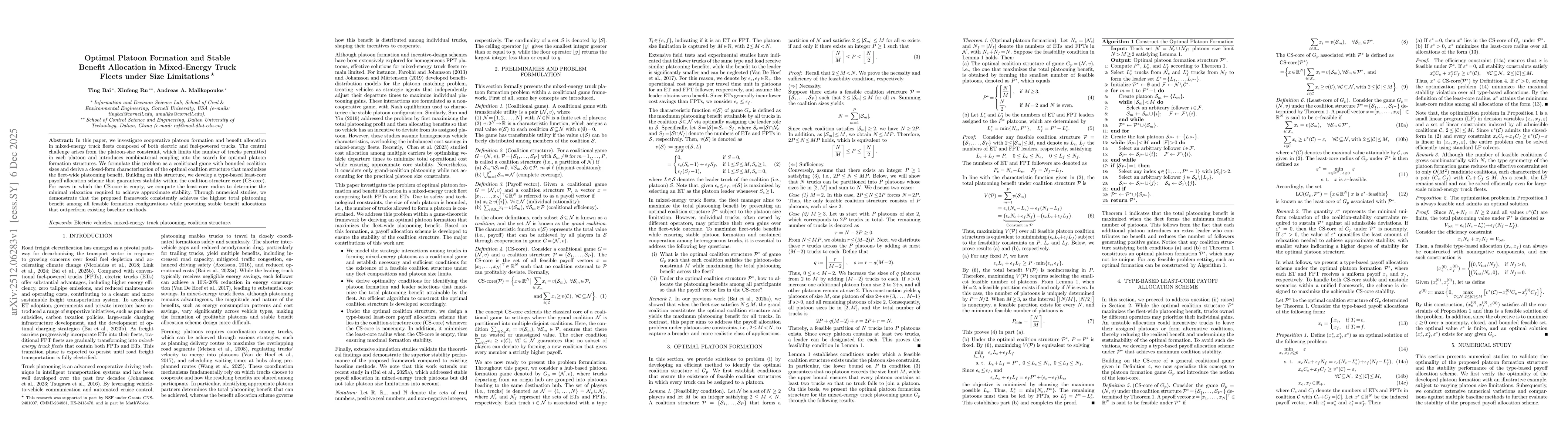 Thumbnail for Optimal Platoon Formation and Stable Benefit Allocation in Mixed-Energy Truck Fleets under Size Limitations