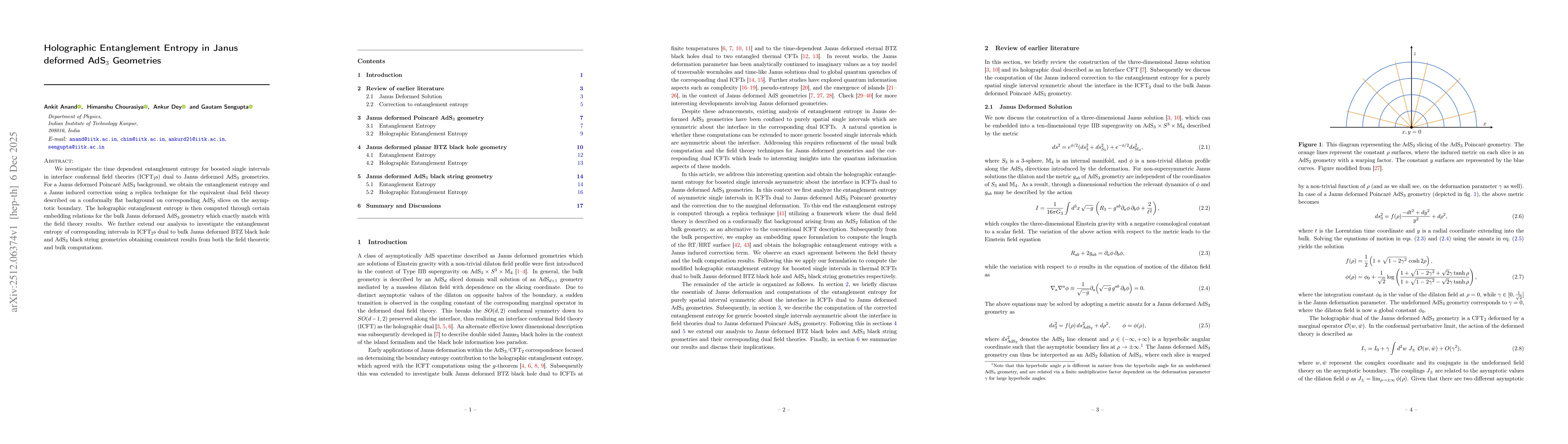Thumbnail for Holographic Entanglement Entropy in Janus deformed AdS$_3$ Geometries