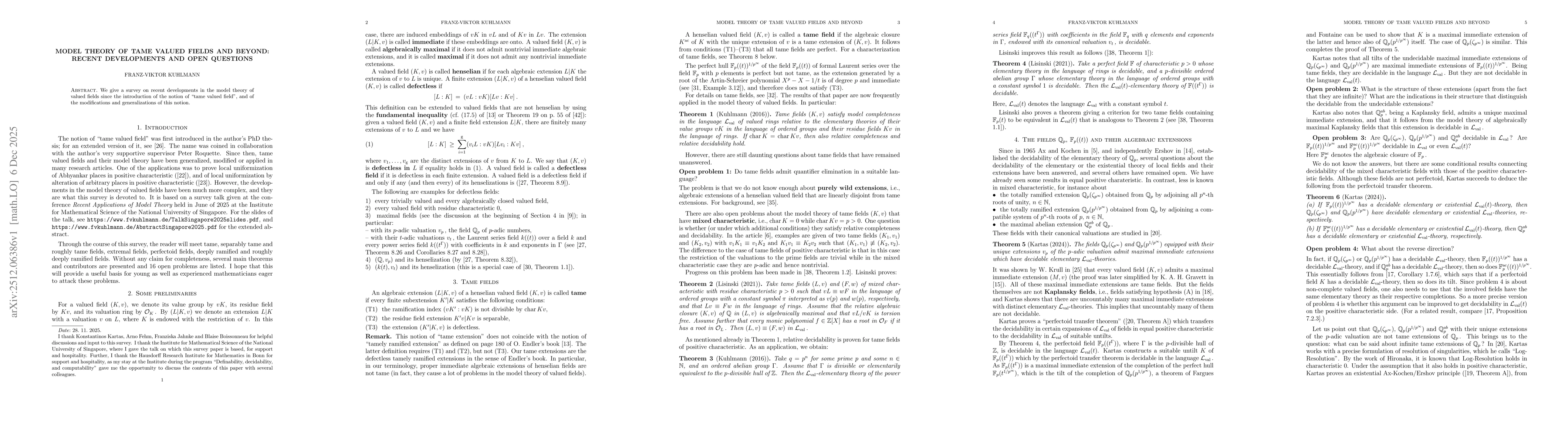 Thumbnail for Model theory of tame valued fields and beyond: recent developments and open questions