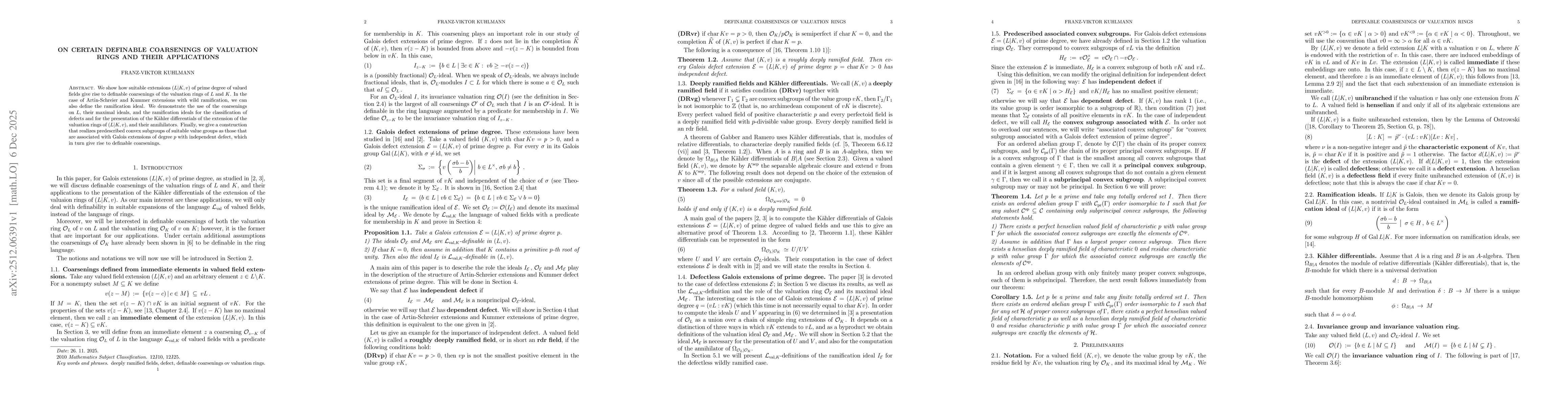 Thumbnail for On certain definable coarsenings of valuation rings and their applications
