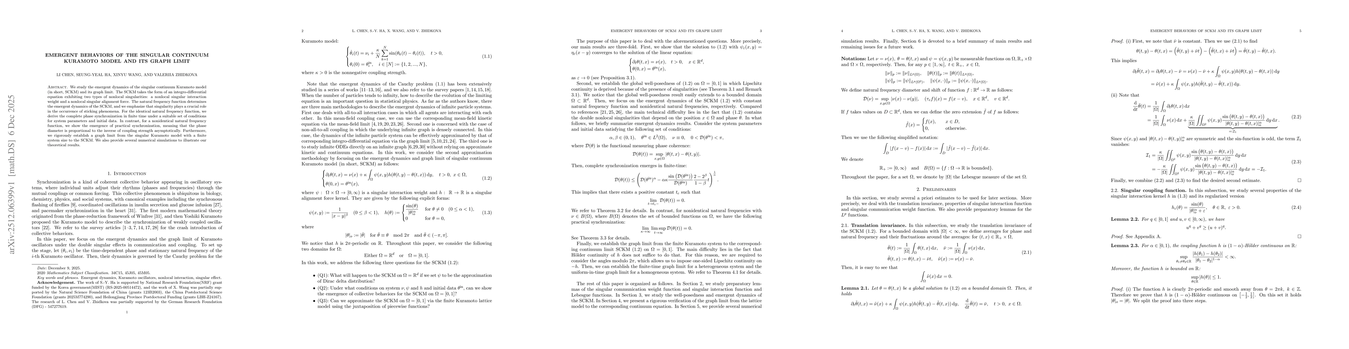 Thumbnail for Emergent behaviors of the singular continuum Kuramoto model and its graph limit