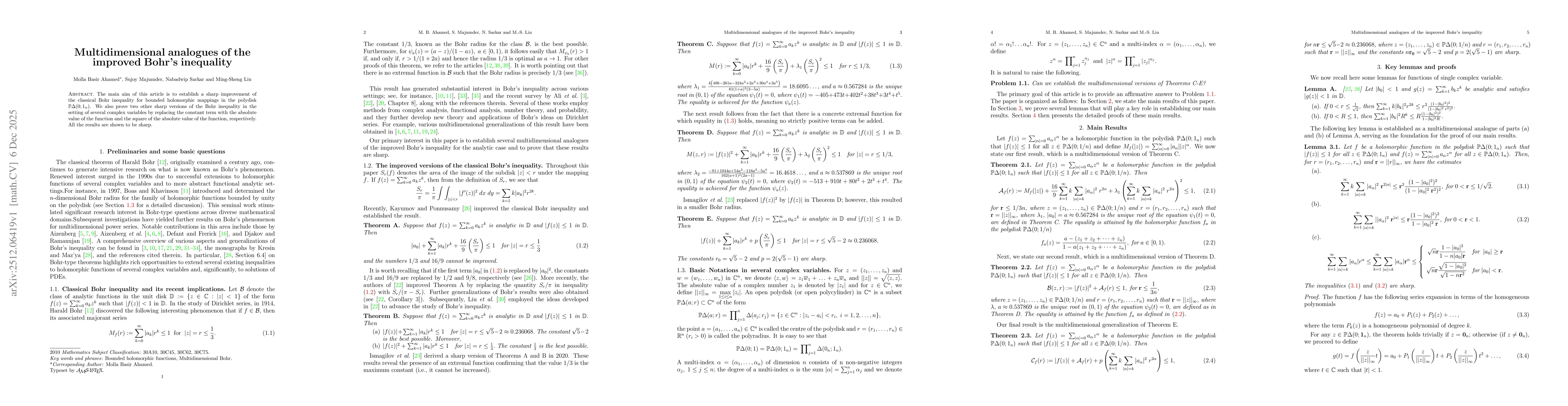 Thumbnail for Multidimensional analogues of the improved Bohr's inequality