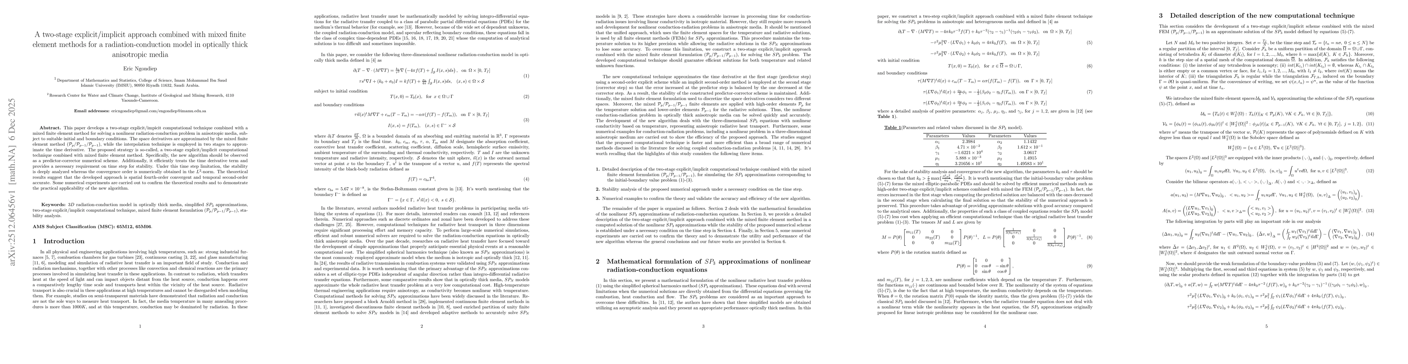 Thumbnail for A two-stage explicit/implicit approach combined with mixed finite element methods for a radiation-conduction model in optically thick anisotropic media