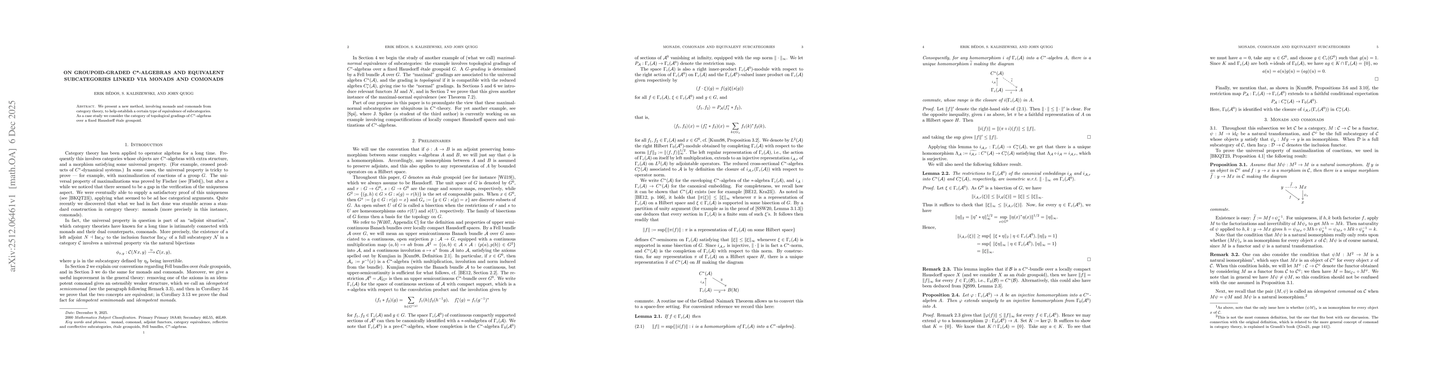 Thumbnail for On groupoid-graded C*-algebras and equivalent subcategories linked via monads and comonads