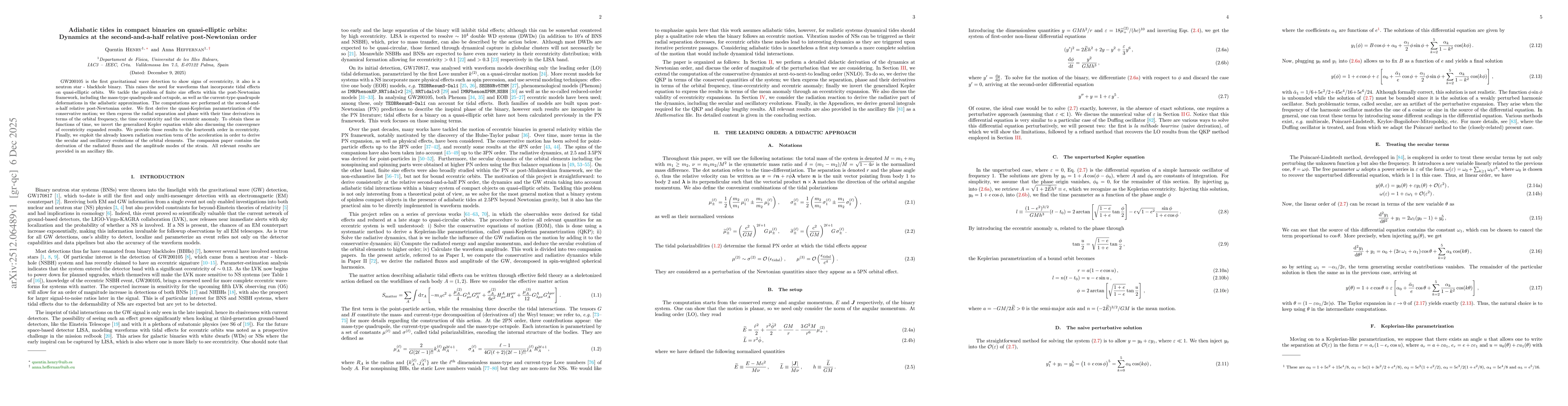Thumbnail for Adiabatic tides in compact binaries on quasi-elliptic orbits: Dynamics at the second-and-a-half relative post-Newtonian order