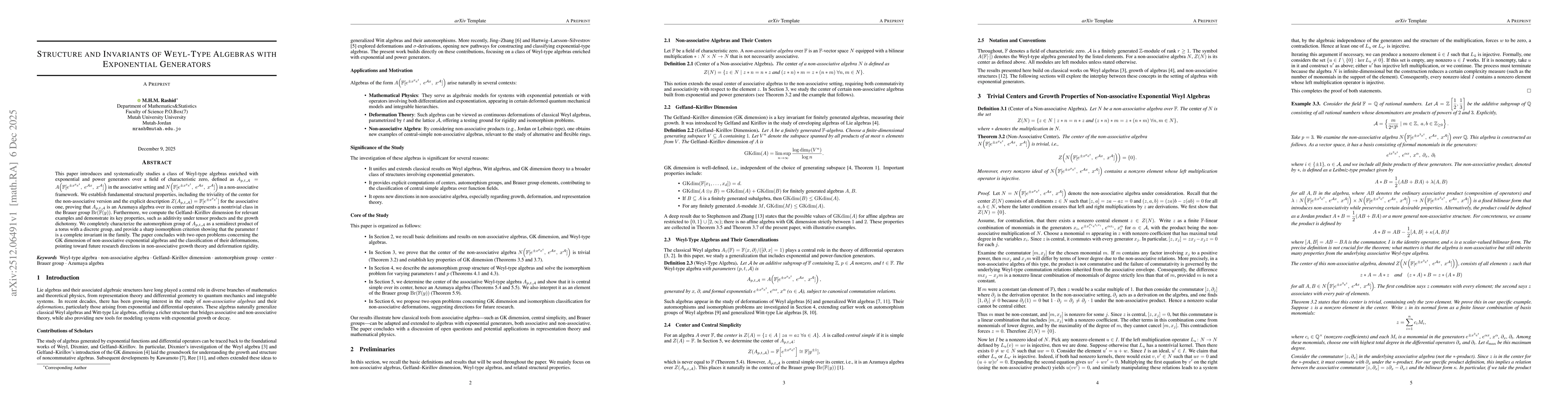 Thumbnail for Structure and Invariants of Weyl-Type Algebras with Exponential Generators