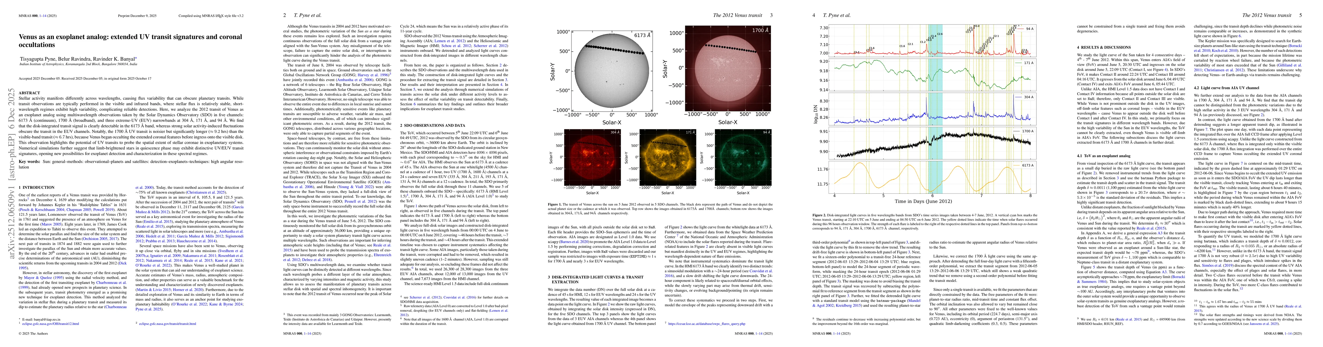 Thumbnail for Venus as an exoplanet analog: extended UV transit signatures and coronal occultations