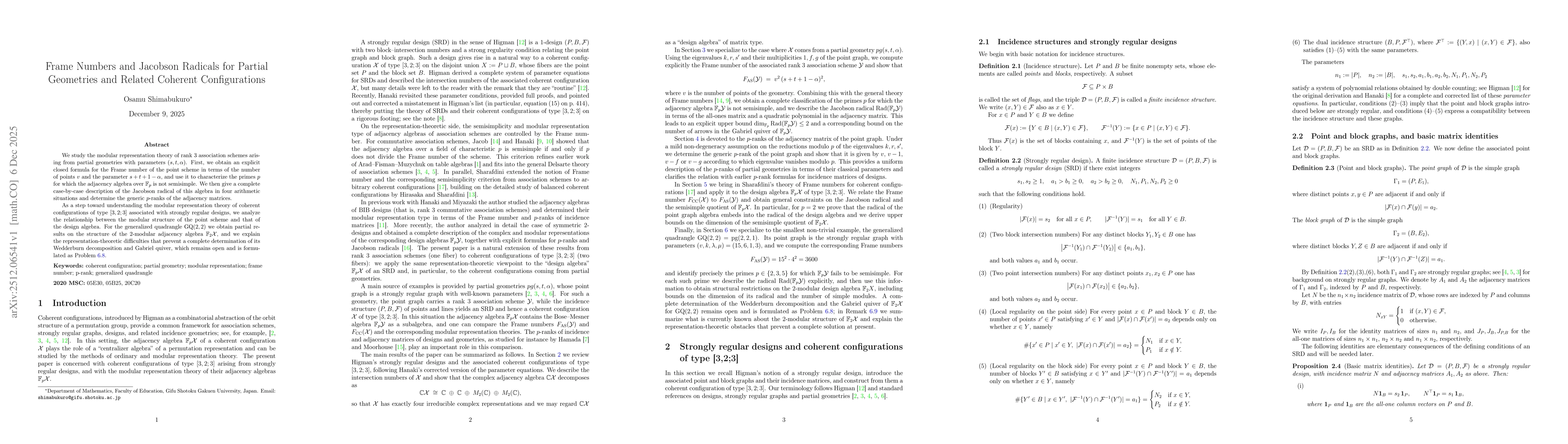 Thumbnail for Frame Numbers and Jacobson Radicals for Partial Geometries and Related Coherent Configurations
