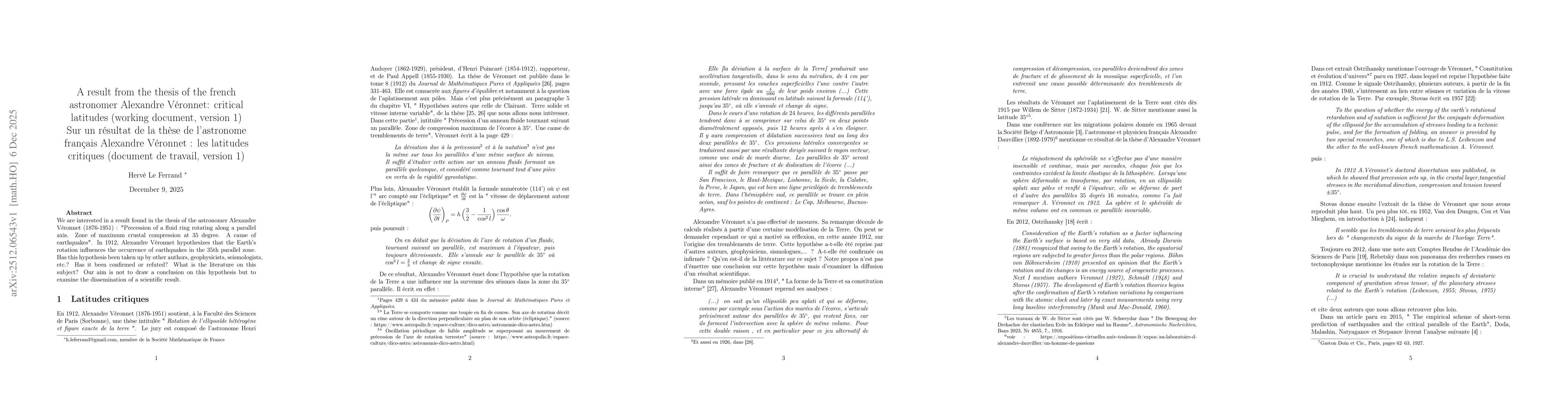 Thumbnail for A result from the thesis of the french astronomer Alexandre Véronnet: critical latitudes