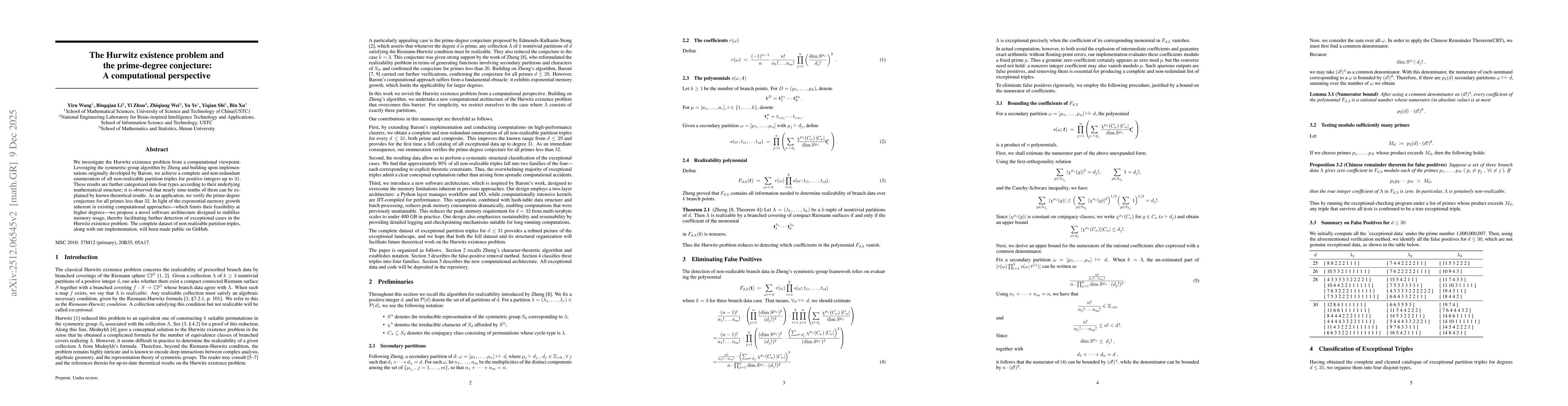 Thumbnail for The Hurwitz existence problem and the prime-degree conjecture: A computational perspective