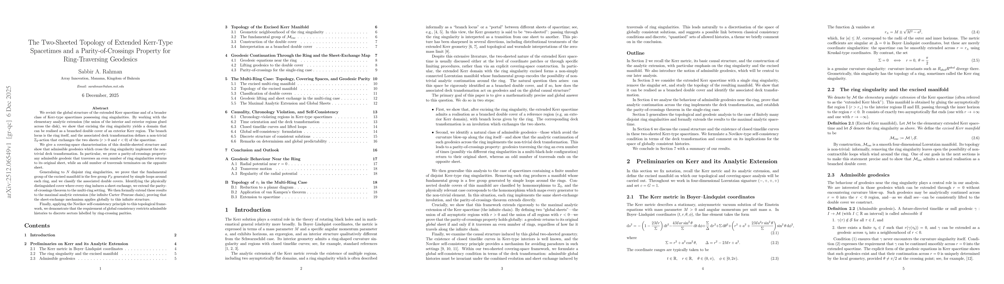 Thumbnail for The Two-Sheeted Topology of Extended Kerr-Type Spacetimes and a Parity-of-Crossings Property for Ring-Traversing Geodesics