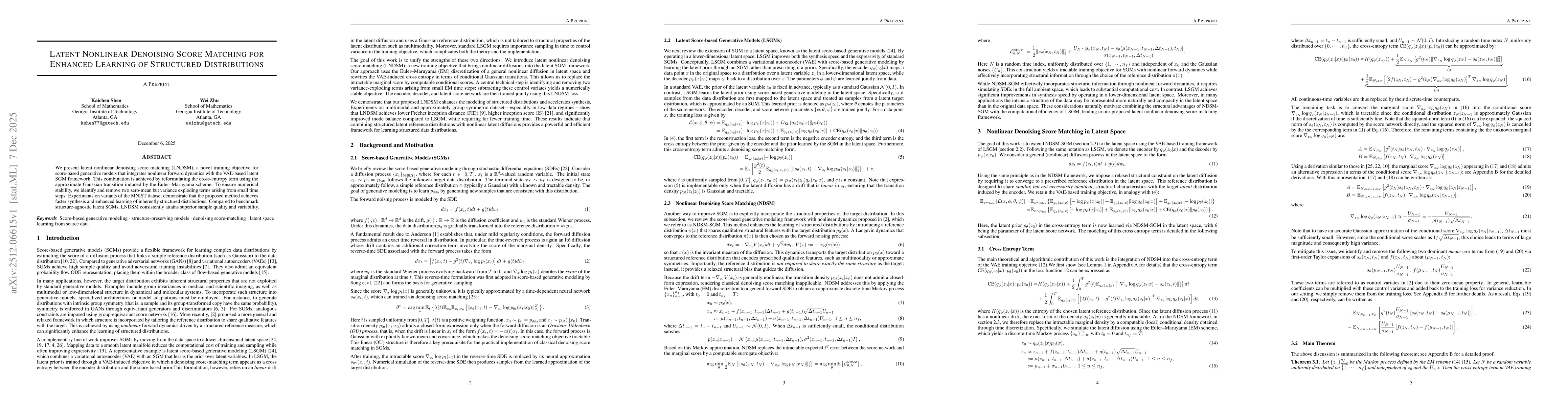 Thumbnail for Latent Nonlinear Denoising Score Matching for Enhanced Learning of Structured Distributions