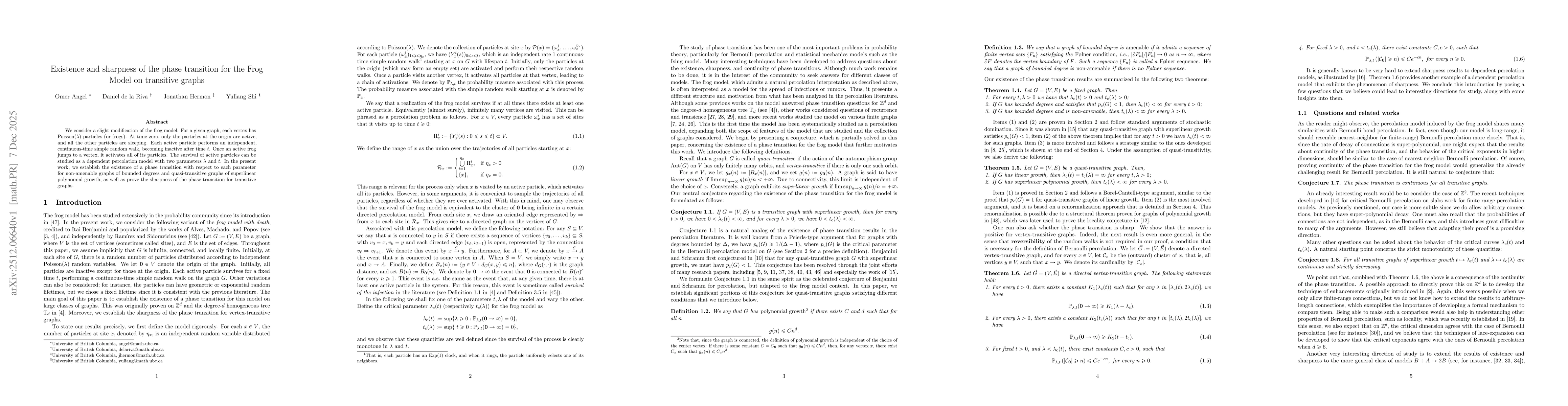 Thumbnail for Existence and sharpness of the phase transition for the Frog Model on transitive graphs