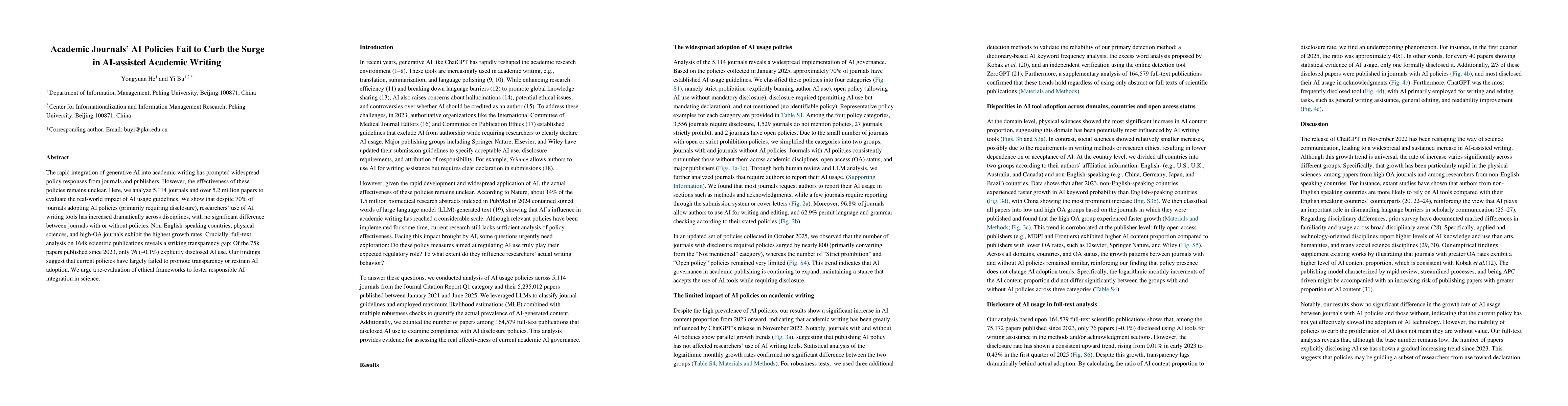 Thumbnail for Academic journals' AI policies fail to curb the surge in AI-assisted academic writing