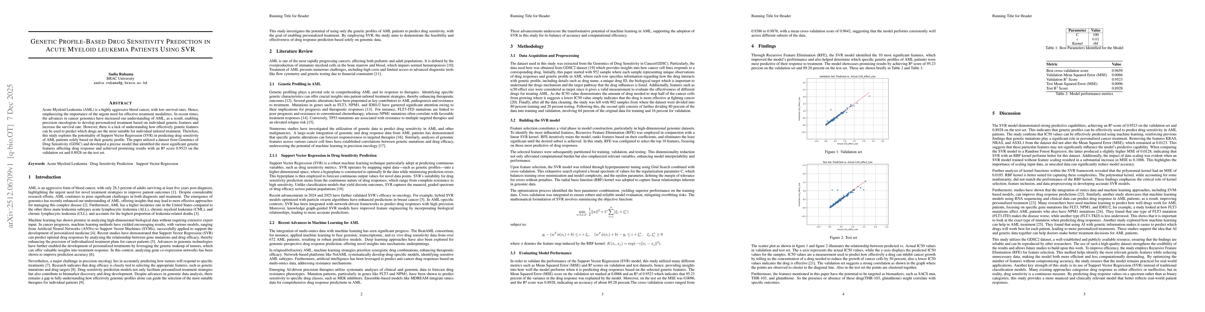 Thumbnail for Genetic Profile-Based Drug Sensitivity Prediction in Acute Myeloid Leukemia Patients Using SVR